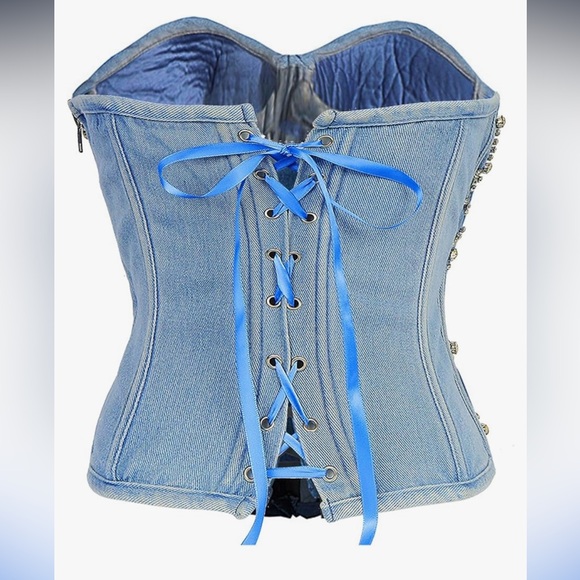NWOT-Amazon Denim rhinestone Corset top - Picture 4 of 8
